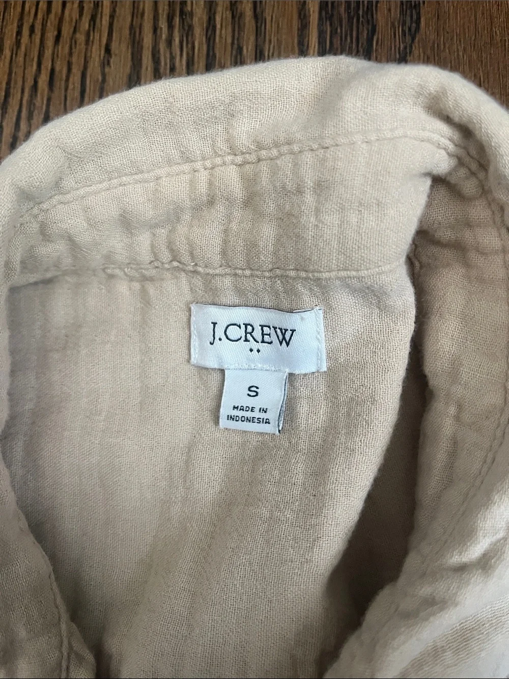 J. Crew Neutral Tan Cotton Gauze Button-Down Shirt - Picture 2 of 3